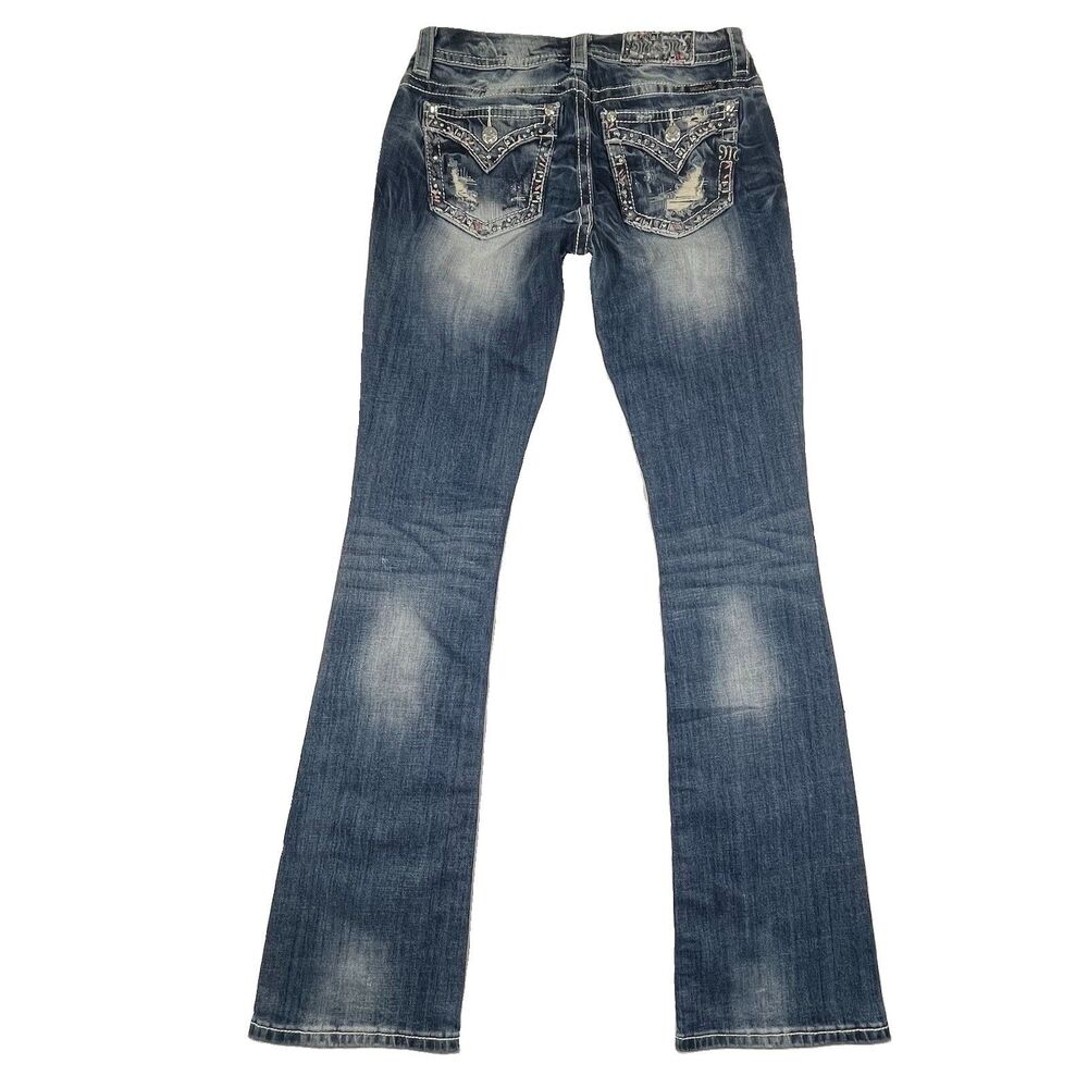 Miss Me Mid Rise Boot Cut Jeans Embellished Denim Size 30x35